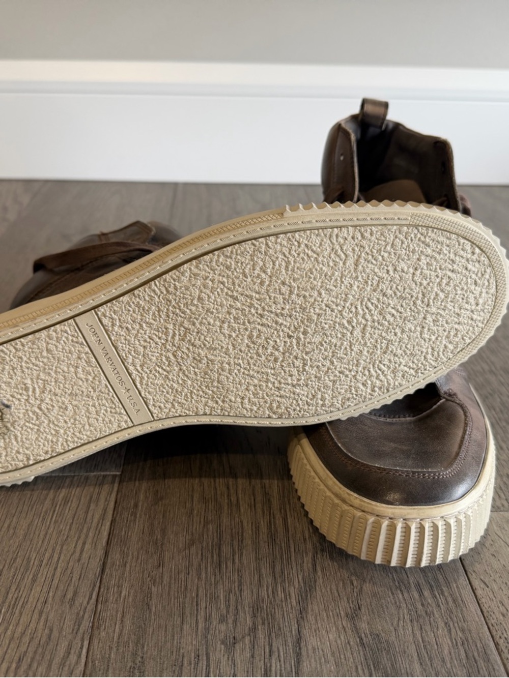 John Varvatos Brown Leather High-Top Sneakers with Cream Platform Sole - Picture 6 of 6